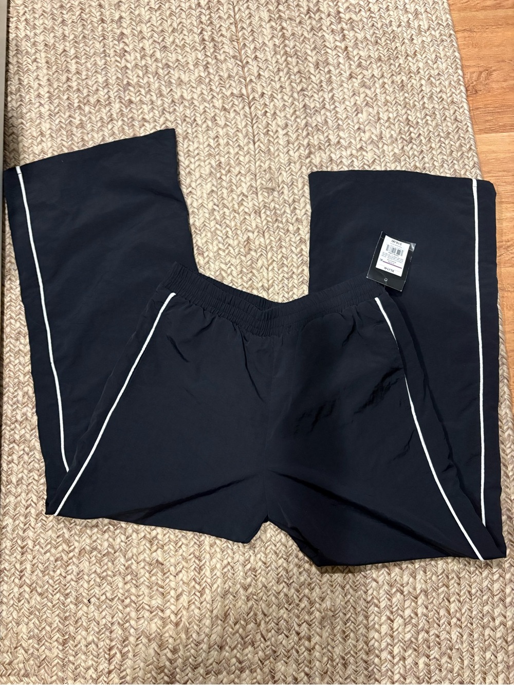 Girls Black Track Pants with White Piping